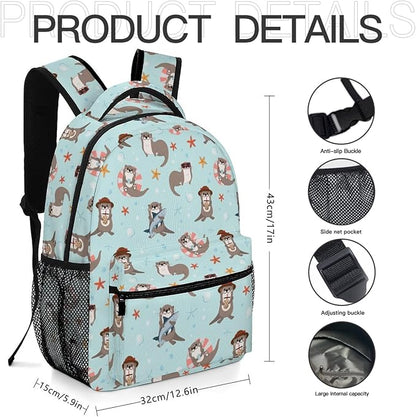 3PCS 17" Otter Backpack, Shoulders Backpack with Insulated Lunch Bag Durable Otter Laptop Bag Daypack with Multiple Pockets (Otter)