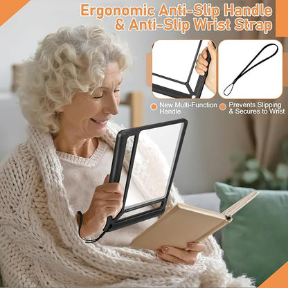 5X Full Page Magnifying Glass for Reading, Lightweight Rectangular Magnifier Provides Large Book Page Viewing Area, Upgraded Handheld Magnifier for Reading Small Prints for Seniors, Low Vision