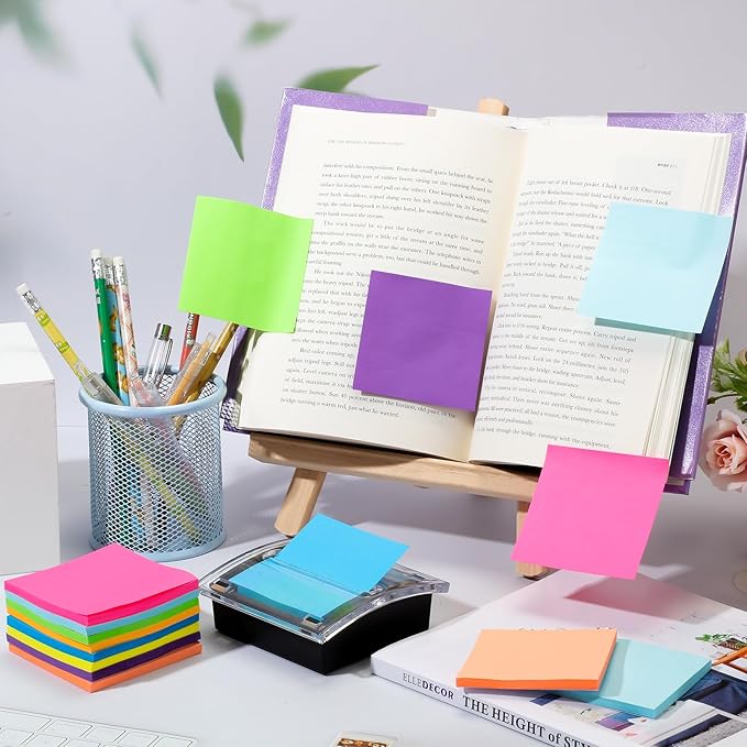 Meanplan 3 Pack Pop up Sticky Dispenser Post Note Holder Black Base with 24 Pads Colored Pop up Sticky Notes Memo Pads Blank Self Stick 3x3 Refills Back to School Office Supplies, 50 Sheet Per Pad