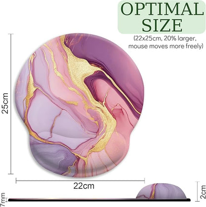 Pink Marble Ergonomic Mouse Pad with Wrist Rest, Gaming Mousepad Wrist Support with Non-Slip Pain Relief PU Base, Comfortable Computer Mouse Pads for Desk, Cute Office Desk Accessories Decor