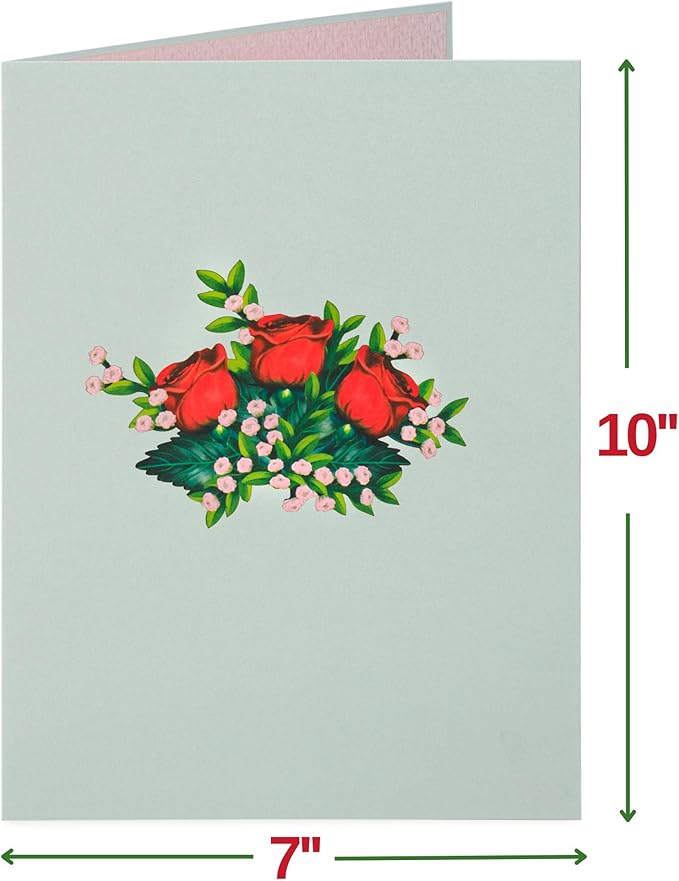Paper Love 3D Bouquet of Roses Pop Up Card with Detachable Keepsake Bouquet, Gift for Birthday, Anniversary, Wedding, Just Because - Large 10" x 7”