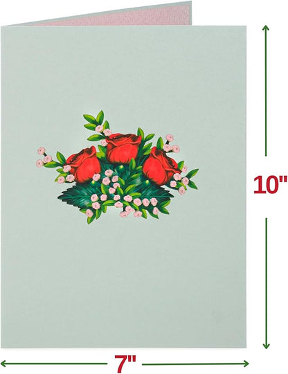 Paper Love 3D Bouquet of Roses Pop Up Card with Detachable Keepsake Bouquet, Gift for Birthday, Anniversary, Wedding, Just Because - Large 10" x 7”