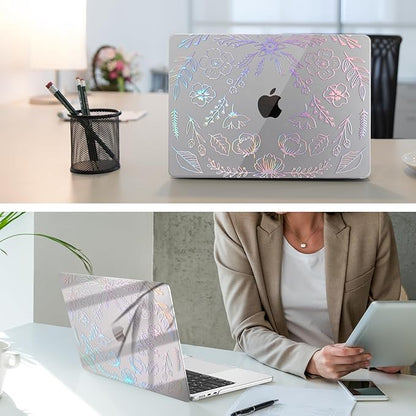 Fintie Case for MacBook Air 13.6 Inch A3113 A2681 (2022 2023 2024 Release) - Snap On Hard Shell Cover for MacBook Air 13.6" M2 M3 Chip with Liquid Retina Display and Touch ID (Garden-Clear)