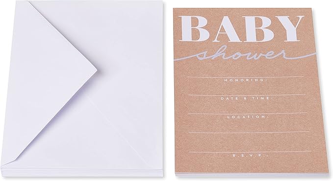American Greetings Baby Shower Invitations with Envelopes, Kraft Style (25-Count)