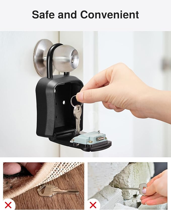 Puroma Key Lock Box, Portable Combination Lockbox Wall-Mounted Key Storage Box for House Keys, Resettable Code Safe Security Lock Box for Home, Office, Apartment Spare Key Storage (1 Pack, Pure Black)