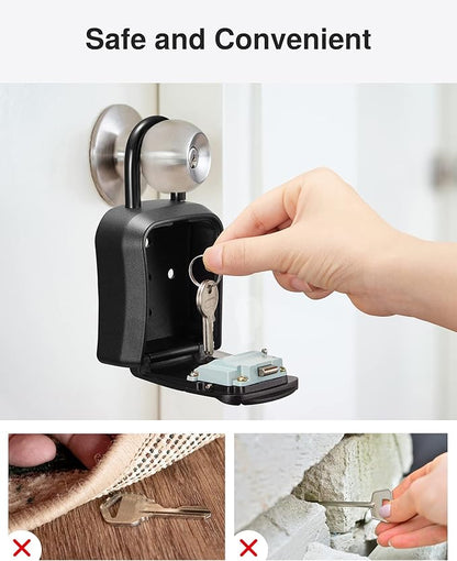 Puroma Key Lock Box, Portable Combination Lockbox Wall-Mounted Key Storage Box for House Keys, Resettable Code Safe Security Lock Box for Home, Office, Apartment Spare Key Storage (1 Pack, Pure Black)