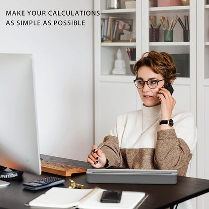 TOWON Desktop Glass Whiteboard with Basic Calculator, 12 Digit LCD Display, Desk Organizers with Accessories for Office, Home, School Supplies, Storage with Dry Erase Board Surface, Gray, 18'' x 6''