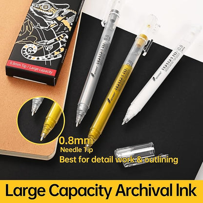 Silver Pens, 3Pack,0.8mm Extra Fine Point, Silver Gel Pens for Artists, Silver Gel Pen, Silver Ink Pen, Silver Pens for Black Paper, Silver Drawing Pens,Silver Pen for Artists Drawing