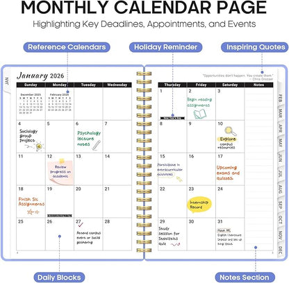 2026 Planner, Weekly and Monthly Calender Planner, Jan 2026 to Dec 2026, Hardcover 2026 Calendar Planner Book with Tabs & Inner Pocket, Office Home School Supplies for Women & Men - A4 (8.5" x 11"), Lavender