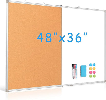 DOLLAR BOSS Foldable Cork Board White Board Combo 48 x 36 Inch Extra Large Magnetic Whiteboard Dry Erase Bulletin Board Portable Double Sided Aluminum Frame Pin Board Back to School Supplies