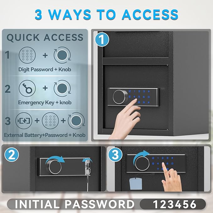 1.8 CUB Drop Safe, Safe Box with Front Drop Slot Fireproof, Digital Security Safe Box with Combination Lock, Security Money Safe for Cash and Documents, Silent Safe for Business Office Home
