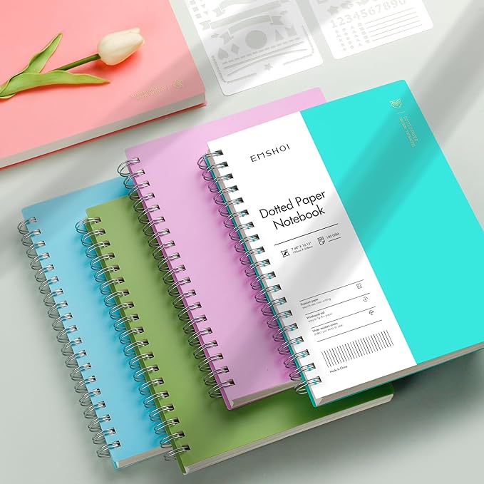 EMSHOI B5 Spiral Notebook Bullet Dotted Journal, Large 7.48" X 10.15", 300 Pages/150 Sheets, 100gsm Dot Grid Paper, Waterproof Hardcover, for Office School Women Men Work Writing Notes-LightBlue