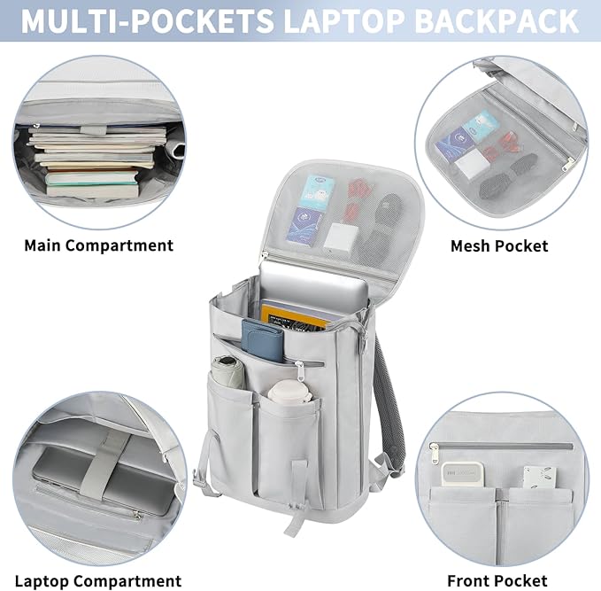 Laptop Backpack for Women, 15.6 Inch Expandable Wide Open Work Travel Backpack for Teacher Doctor, Airplane Approved College Bookbag,Anti Theft Water Resistant Daily Office Business Bag for Men