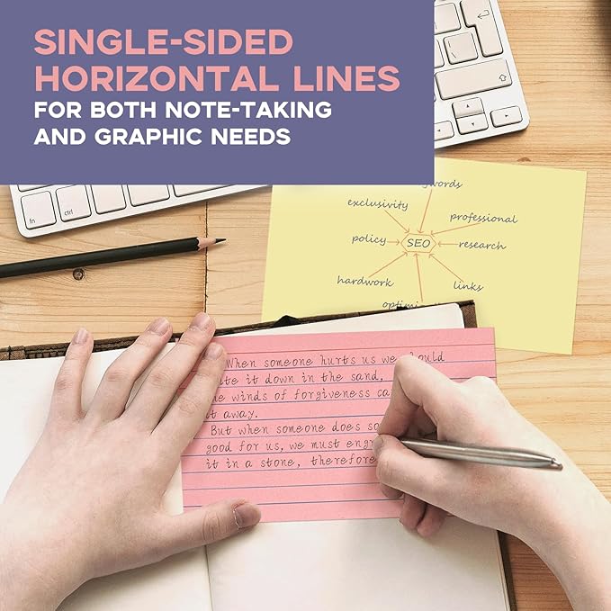 Colored Lined Index Cards 3x5 Ruled-Goefun 300 Sheets Lined Note Cards 3 x 5 Color Flashcards for Studying, Note Taking, To Do List