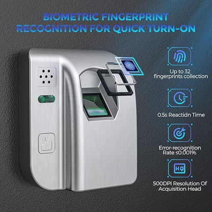 WASJOYE Fingerprint Biometric Safe Box, 2.0 Cu Ft Fireproof Safe Box with Finger Identification Key-Lock, Fingerprint Safe for Home Office Hotel Jewelry Document Passport Valuables Gun Safe Storage