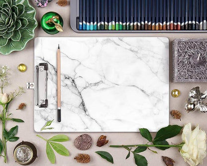 WAVEYU Clipboard, Cute Decorative Letter Size Clipboard Low Profile Paperboard Chic Design Clipboard for Students Nurse School, Home, or Office Supplies(12.5"x9"), White Marble