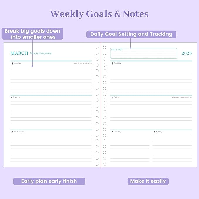 Yoment 2025 Planner Weekly and Monthly 8.5"x11" Hardcover 2025 Planner Dec 2024-Dec 2025 with 13 Month Tabs，Spiral Bound 2025 Calendar Monthly Planner for Women with Stickers Yearly Agenda，Purple