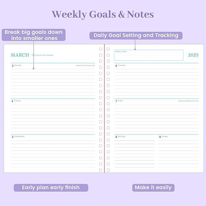 Yoment 2025 Planner Weekly and Monthly 8.5"x11" Hardcover 2025 Planner Dec 2024-Dec 2025 with 13 Month Tabs，Spiral Bound 2025 Calendar Monthly Planner for Women with Stickers Yearly Agenda，Purple