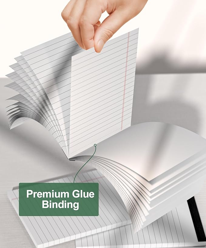 8 Pack Note Pads 4x6 Inch, White Mini Legal Pads, Small Writing Pads, Notepads of College Ruled Paper, Lined Paper Pads, Scratch Pads Mini Notepad for Grocery List, To-Do List, 30 Sheet/Notepad