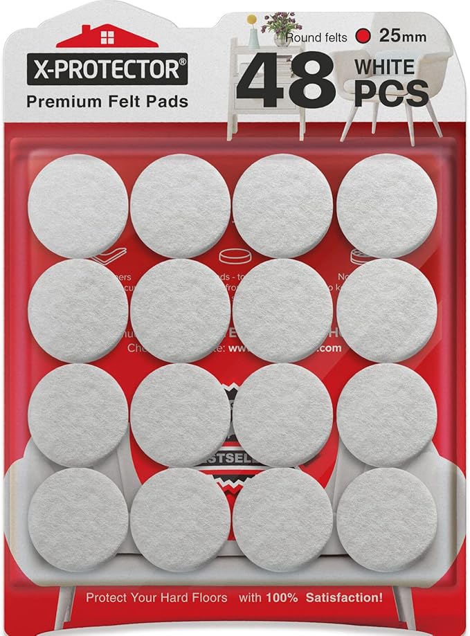 Felt Furniture Pads X-PROTECTOR - 48 Premium Felt Pads Floor Protector - Chair Felts Pads for Furniture Feet Wood Floors - Best Furniture Pads for Hardwood Floors - Protect Your Hard Floors! (White)