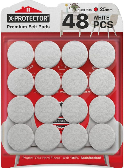 Felt Furniture Pads X-PROTECTOR - 48 Premium Felt Pads Floor Protector - Chair Felts Pads for Furniture Feet Wood Floors - Best Furniture Pads for Hardwood Floors - Protect Your Hard Floors! (White)