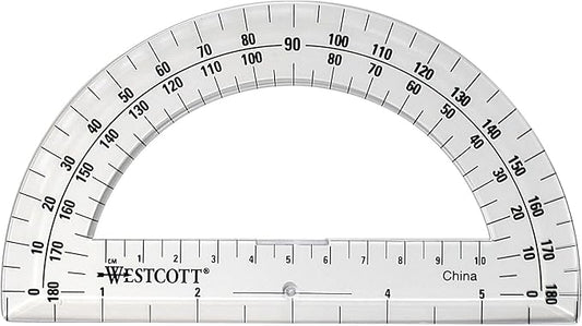 Westcott 6-Inch Plastic 180 Degree Protractor, Clear