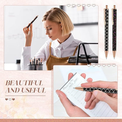 6 Pcs Ballpoint Pens Set Metal Crystal Diamond Pen for Journaling Glitter Pretty Cute Stationery Black Ink Fancy Gifts for Women Girls Teacher Office Wedding School Supplies(Black)