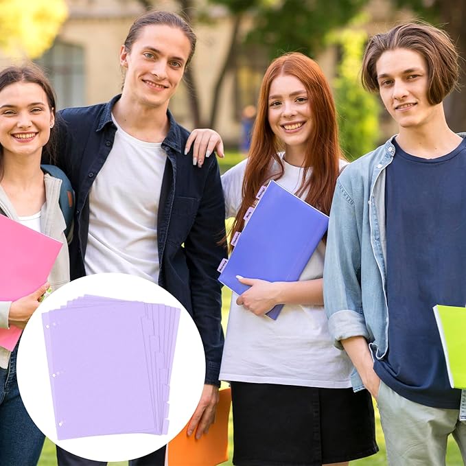 3 Ring Pink Binder Dividers with 8-Tabs, A4 Purple Binder Dividers, Sturdy Plastic Dividers, Aesthetic Dividers for Binder, Suitable for Notebooks and Binders, Tabs for Binder, 3 Hole Punch(Purple,A4)