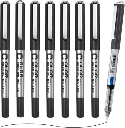 EYEYE 0.5mm Black Needle Poitn Pen, 8 Pack Liquid Ink Rollerball Pens Extra Fine Point Quick Dry, Pen Fine Point Smooth Writing Pens for Journaling, Note Taking, Office, School Supplies