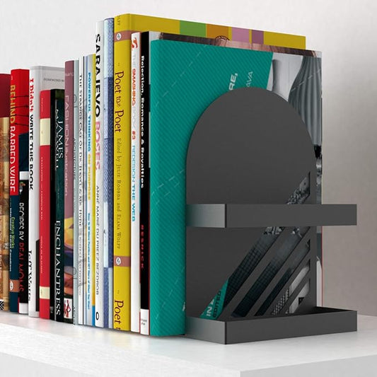 Iron Arch Modern and Decorative Bookends for Heavy Books, 200% Stronger & Heavier Than The Average Bookends, Large Bookends with Matching Bonus Storage Cup (Carbon Black)
