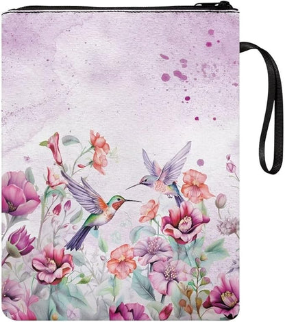 COEQINE Hummingbirds Book Covers for Bibles Hardcover Purple Floral Book Sleeves with Zipper Washable Protector Book Lovers Book Cloth