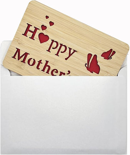 Mothers Day Cards,Handmade Bamboo Greeting Cards,Wooden Thankyou Card,Mother's day Card for Mom,Mum,Happy mother's day