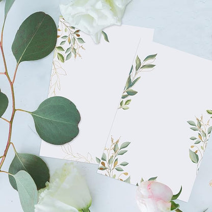 PerKoop 50 Pcs Blank Note Cards Decorative Notecards 4x6in Greenery Floral Notecards Printer Paper Cardstock Cards for Wedding Office DIY Drawing Thank Greeting Supplies(Eucalyptus)