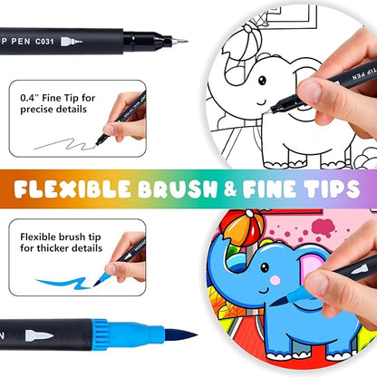 72 Colors Dual Tip Art Markers Pens for Adult Coloring Books, Brush and Fine Tip Coloring Marker for Drawing Journaling Note Taking Lettering