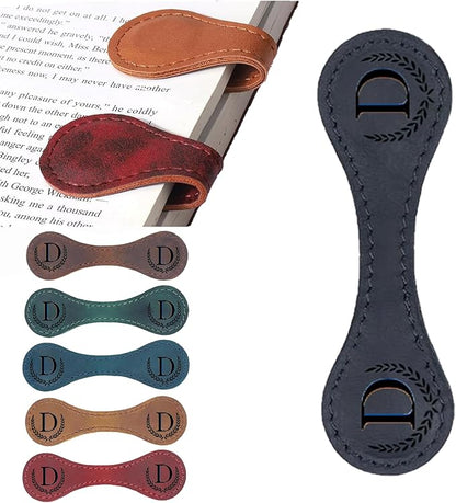 Personalized Magnetic Leather Bookmark, 26 Letters Custom Leather Bookmarks, Handmade, Leather Magnetic Bookmark for Book Lovers Readers Women Kid(Black，D）