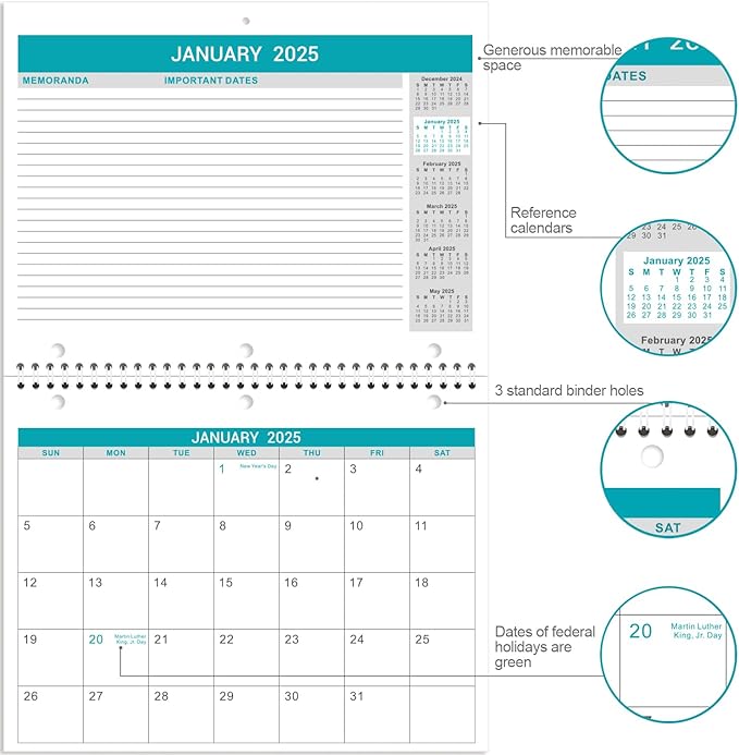 2025 Wall Calendar - 2 Pack Monthly Wall and Desk Calendars, 12 Months Calendar from Jan 2025 - Dec 2025, 11"x 8.5", Wall Calendar 2025