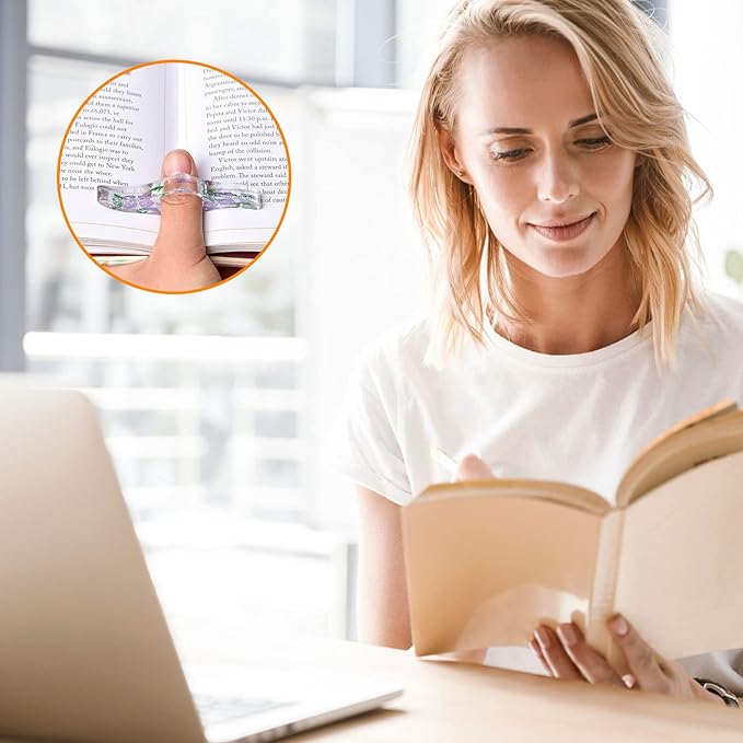 SKYNEO Book Page Holder, Thumb Book Page Holder, Dried Flowers for Resin Page Holder, Book Reader Reading Accessories for Teachers Gift and Bookworm Gifts, Gifts for Book Lovers - White