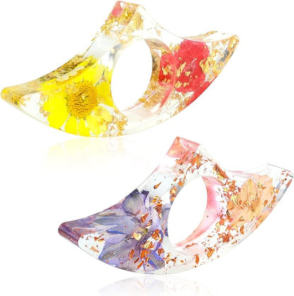 Prasacco 2 Pieces Book Page Holder, Dried Flower Resin Book Holders for Reading Thumb Ring Page Holder Flower Bookmark Reading Accessories for Readers Book Lovers Bookworm Bookmarks (2PCS Style 1)