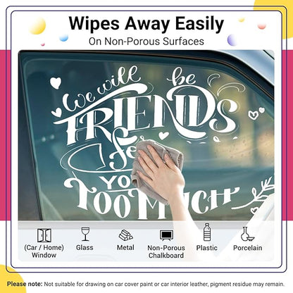 KERIFI Car Window Markers for Glass Washable, 10mm Jumbo White Liquid Chalk Markers for Holiday Wedding Decorations, Dry & Wet Erasable Bold Chalk Paint Pens for Chalkboard Blackboard Mirror, 3 Count