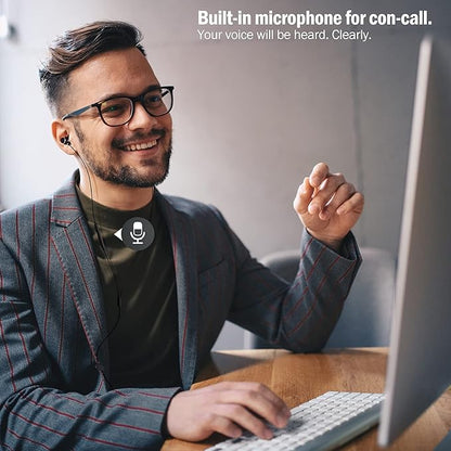 USB Earbuds Headphones for Computer, Noise-Isolation in-Ear Earphones with Microphones, USB DAC & 1.8M Cord, Universally Compatible with Laptop, Desktop PC, Mac, BSU-02B