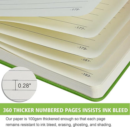 Lined Journal Notebook, 1 Pack (Grass Green), 360 Pages, 9.8 inches x 6.9 inches - 100 gsm Thick Paper, Hardcover