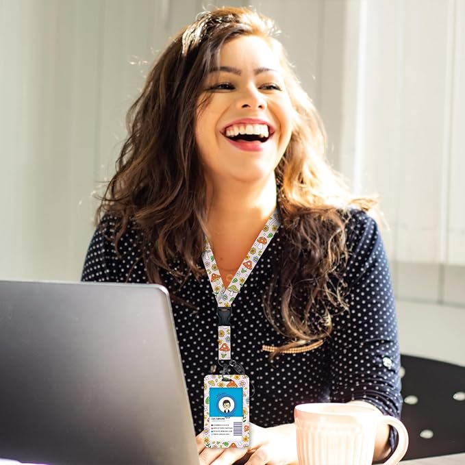 Giancomics Lanyards for Id Badges, Mushroom ID Badge Holder with Lanyard Badge Reel Retractable, Cute Lanyard with ID Holder Keychain Clip Name Tag Cute ID Card Holder for Teacher Women Work Office