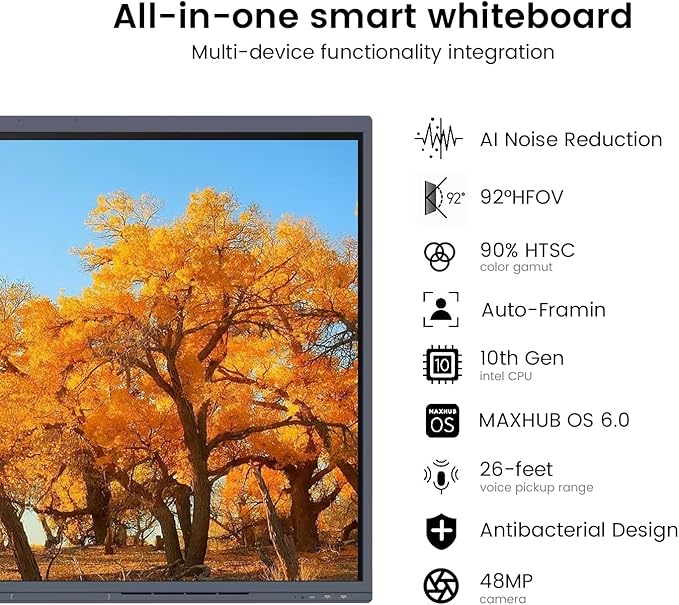 Enther 75″ Smart Board C7530 Kit,4K UHD Interactive Whiteboard, All in One Enabled Collaboration Board Touch Screen for Office or Classroom(Board and Shelf)