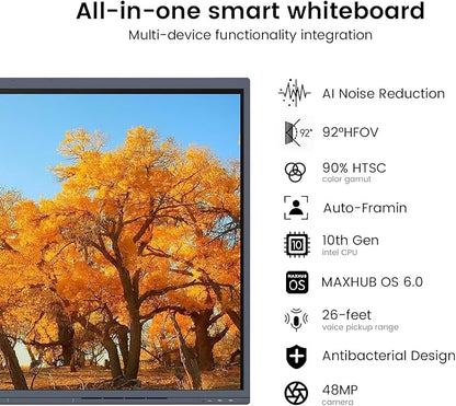 Enther 75″ Smart Board C7530 Kit,4K UHD Interactive Whiteboard, All in One Enabled Collaboration Board Touch Screen for Office or Classroom(Board and Shelf)