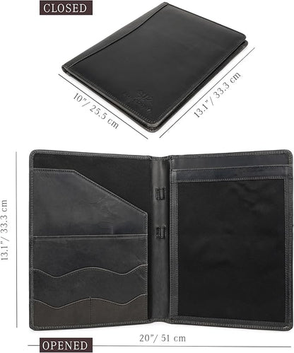 Leather Portfolio Professional Organizer Padfolio – Resume Folder, Document Binder w/Business Card Holder, Portfolios for Men & Women, Office & Business Supplies by Luxeoria, (Small - Black)