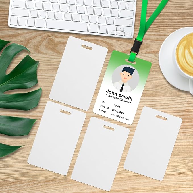 50 Pack Premium Blank PVC Cards with Slot Punch on Short Side - Vertical Slot Punch Blank ID Cards- CAETOUNG CR80 30 Mil Graphic Quality White Plastic Cards for Photo ID Badge Printers
