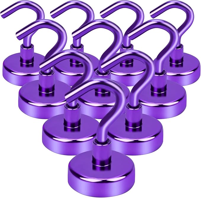 DIYMAG Magnetic Hooks, 30Lbs Strong Heavy Duty Cruise Magnet S-Hooks for Classroom, Fridge, Hanging, Cabins, Grill, Kitchen, Garage, Workplace and Office etc, (10 Pack-Purple)