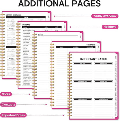2026 Planner, Weekly and Monthly Calender Planner, Jan 2026 to Dec 2026, Hardcover 2026 Calendar Planner Book with Tabs & Inner Pocket, Office Home School Supplies for Women & Men - A5 (6.3" x 8.5"), Fuchsia Pink