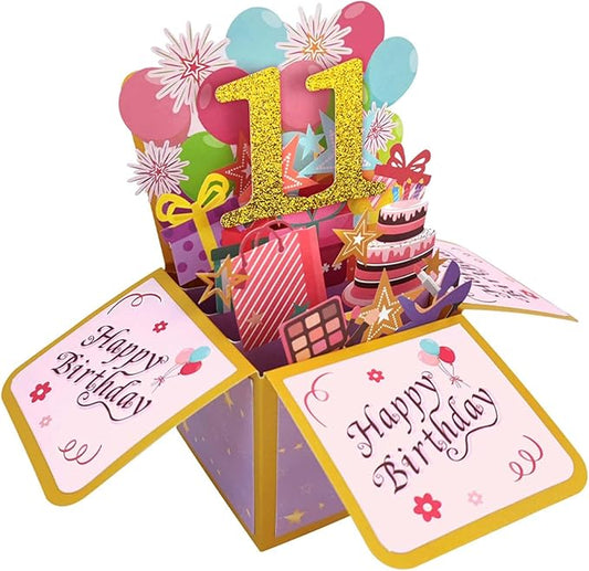 Asmallgf Happy 11th Birthday Popup Card for Daughter Son, Sweet Birthday Gift for 11 Years Old Girl Boy, Awesome Eleven Birthday 3D Greeting Card for Him Her, Best 11th Birthday Gift Idea for Niece Nephew