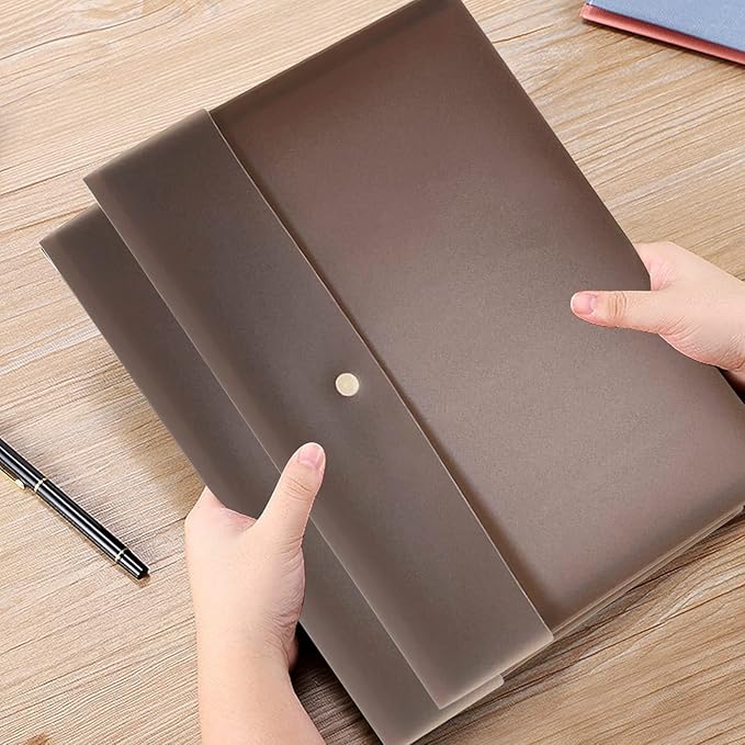 VANRA 5 Pieces A4 Envelopes Folders for Paperwork Plastic Wallets Document Organizer with Snap Button Closure A4 Letter Size (Brown)
